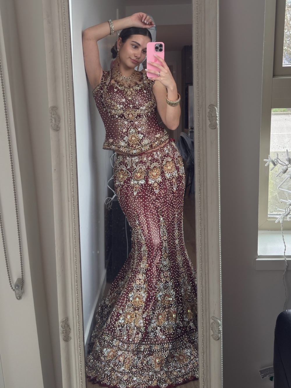 Hand Embroidered Indian Lehenga Skirt and top – Size S